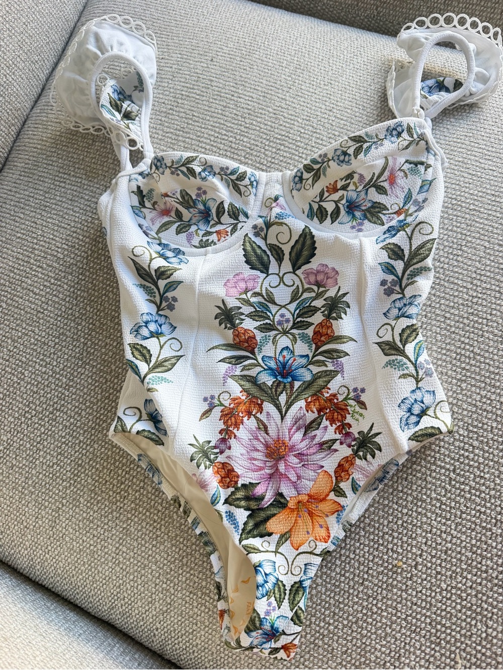 FARM Rio White Floral Embroidered One-Piece Swimsuit